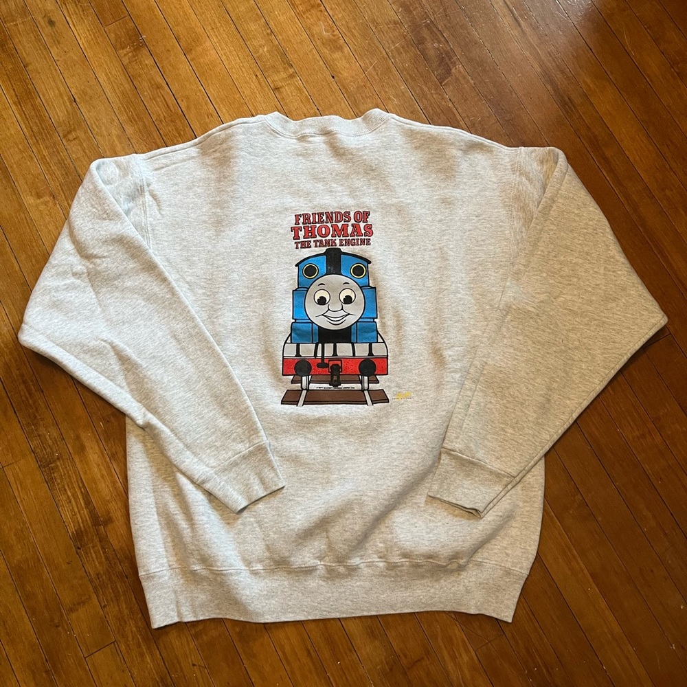 Vintage Men’s Crewneck Sweatshirt - Heather Gray with Blue & Red Thomas Graphic